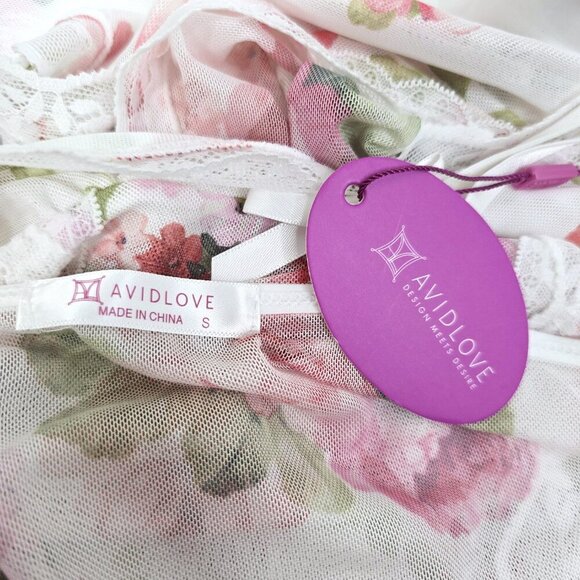 NWT Avidlove White Mesh Floral Long Maxi Lingerie Sexy Lace Slip Dress - Picture 9 of 10